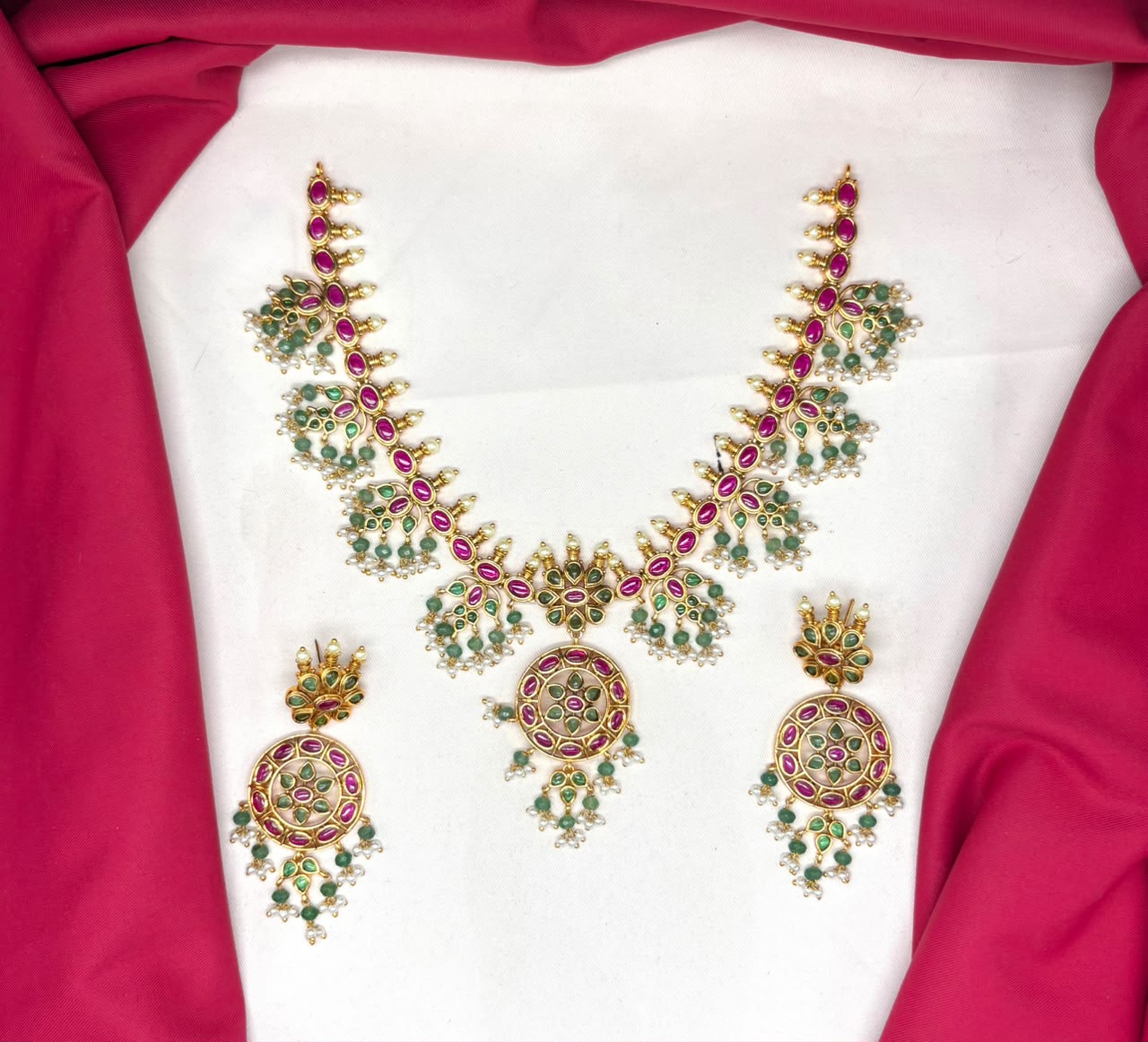 RAJKAMAL Jewellery Jadau Kundan green stones Necklace