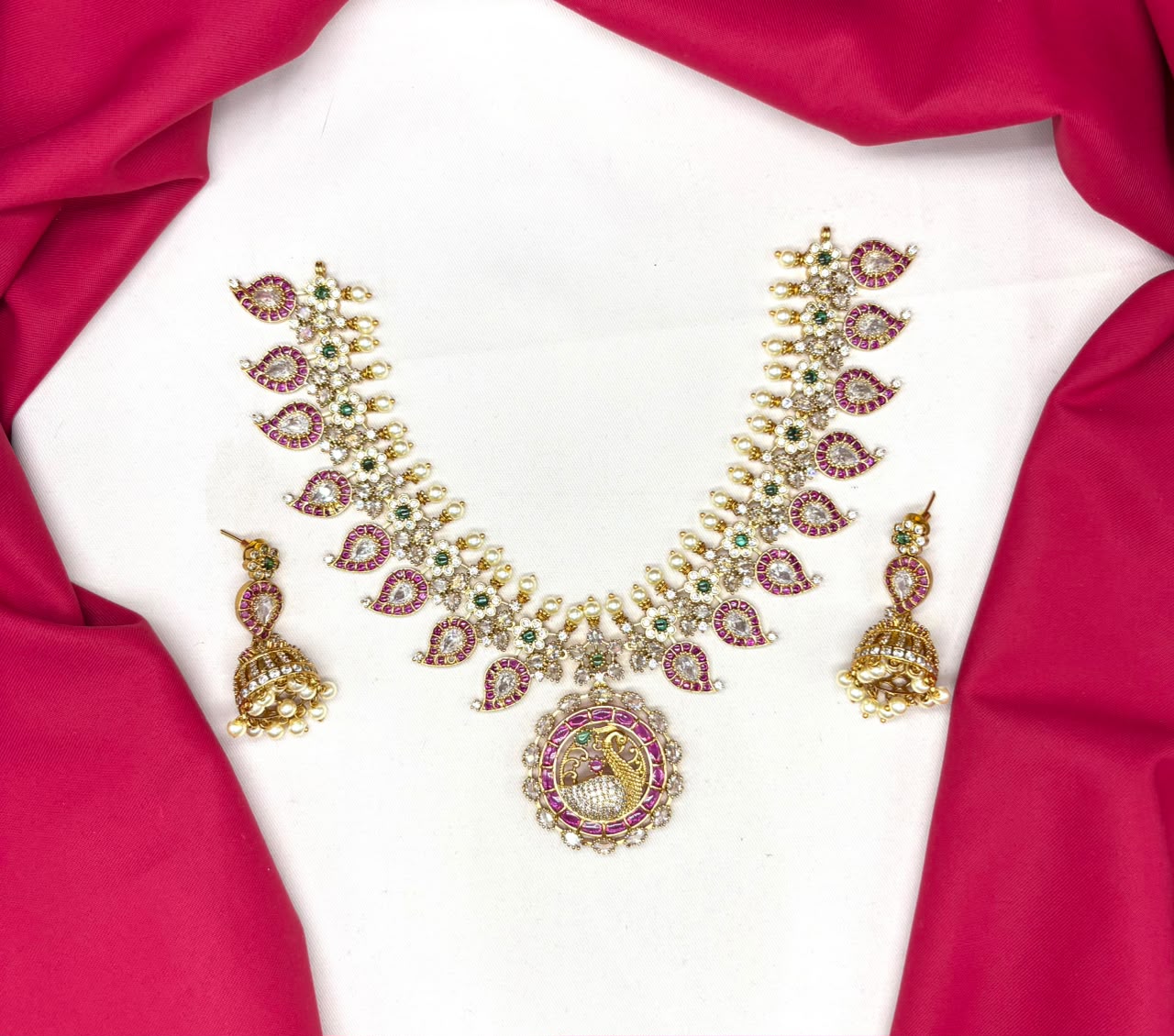 RAJKAMAL Jewellery Premium Jadau Kundan Peacock locket design Necklace