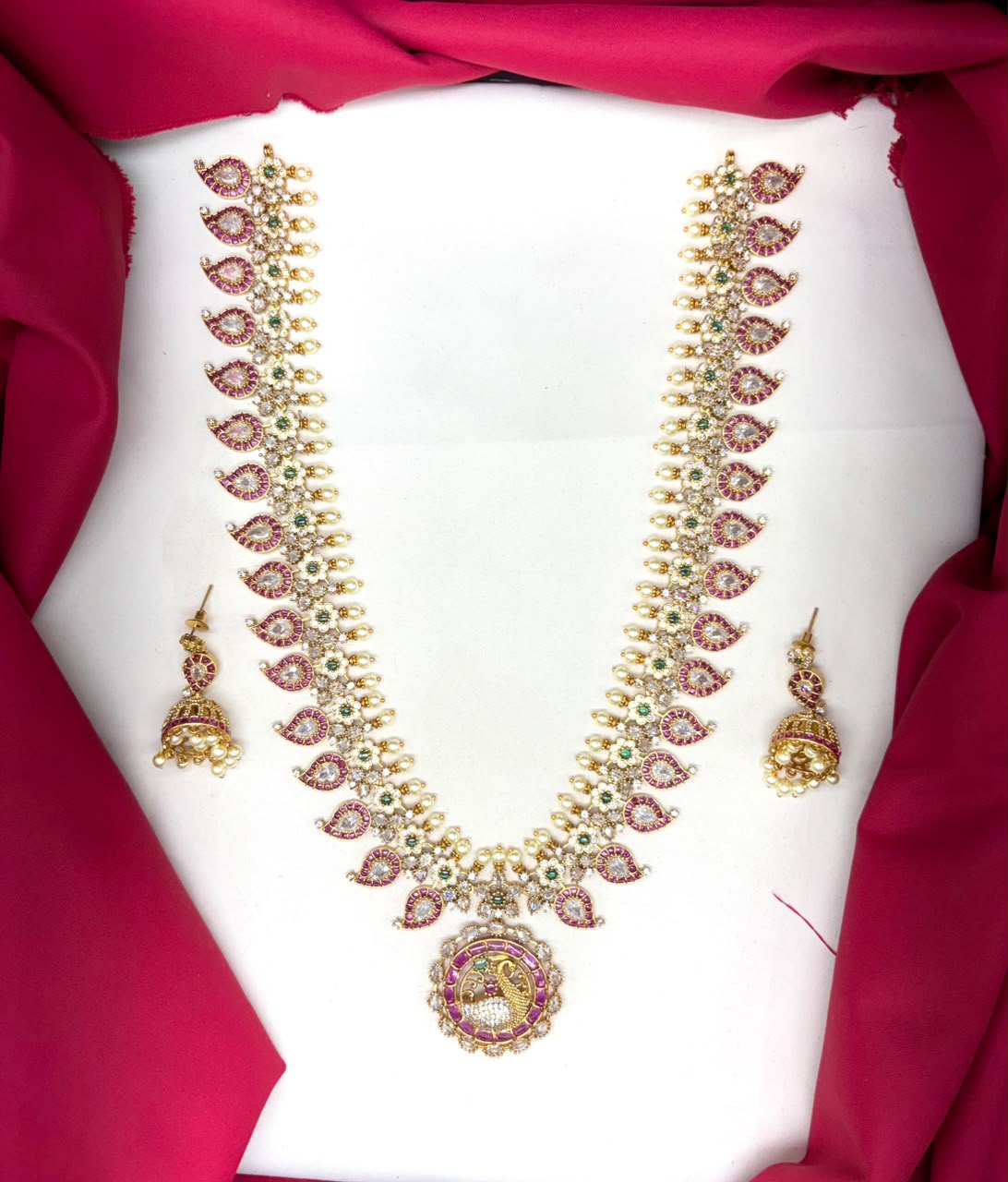 RAJKAMAL Jewellery Premium Jadau Kundan Peacock locket design long Necklace