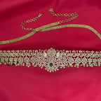 Victorian finishing with Green stones and peacock deigned Chain  Vaddanam
