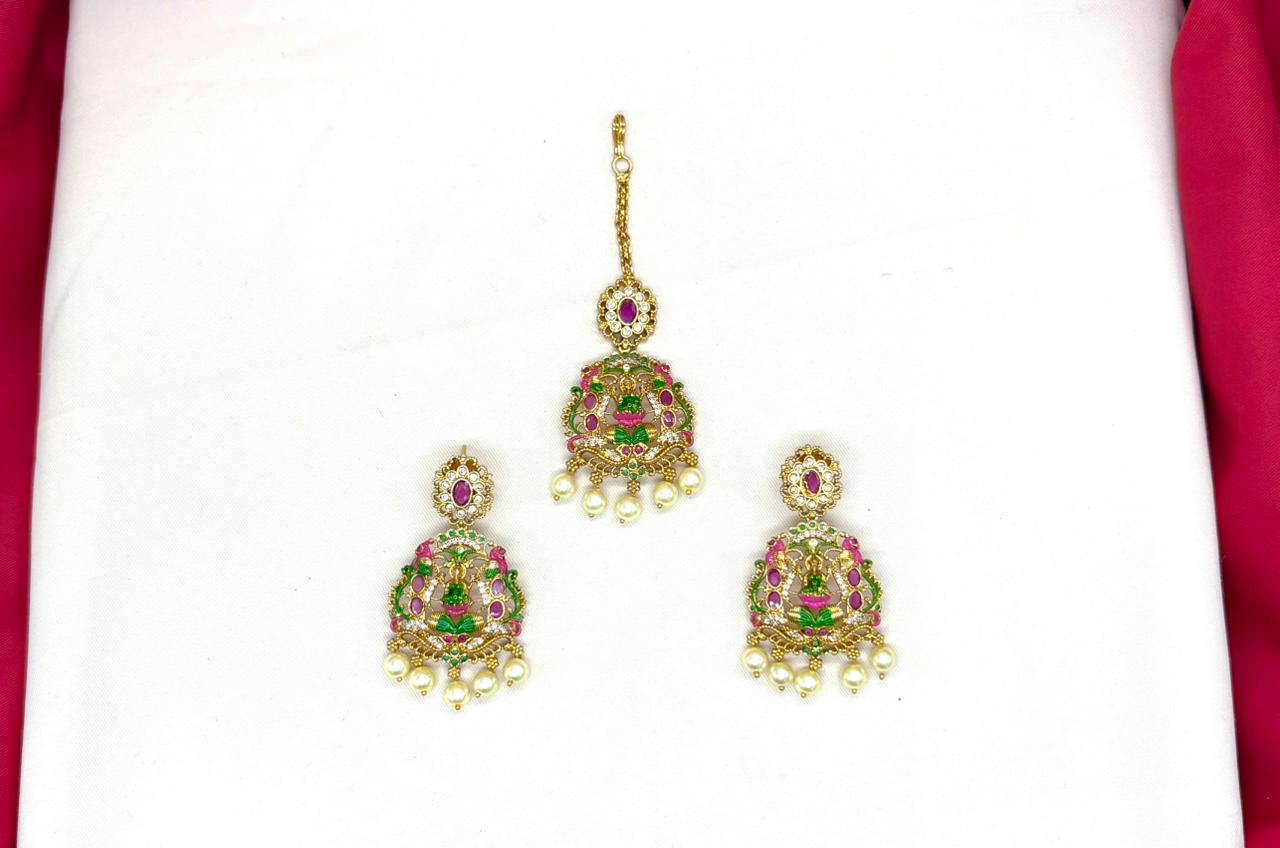 Meenakari Enamel Lord Lakshmi With Peacock Combo-Set