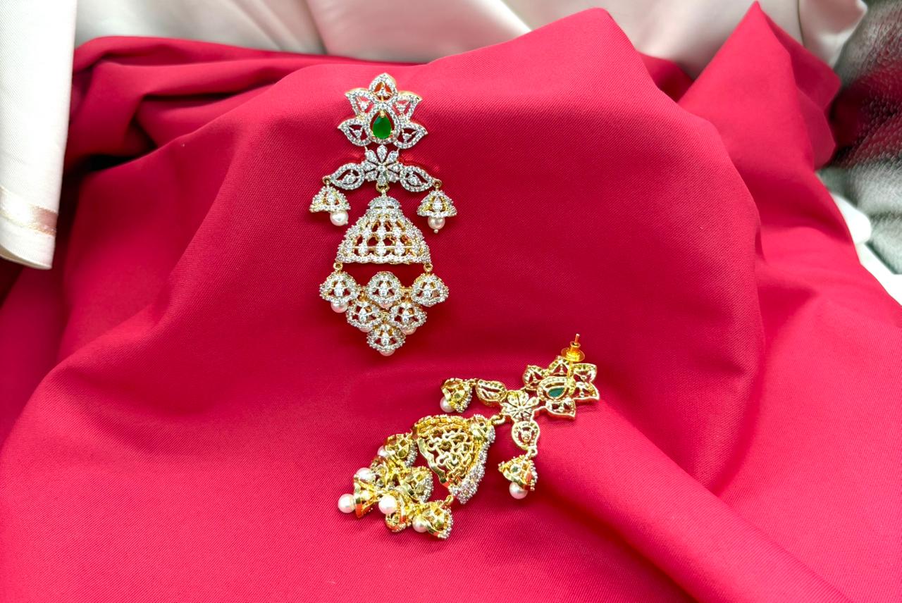 G.J polishing With Green Stone Jhumka