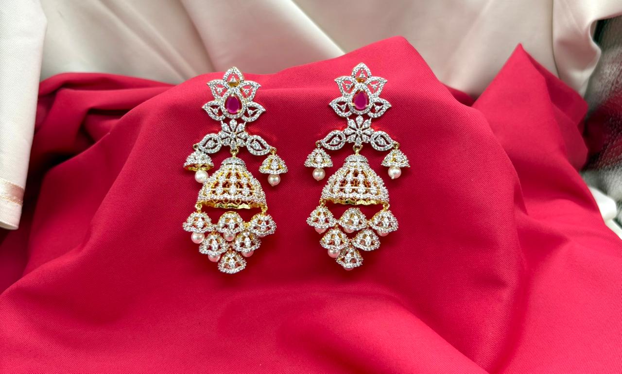 G.J polishing With Pink Stone Jhumka