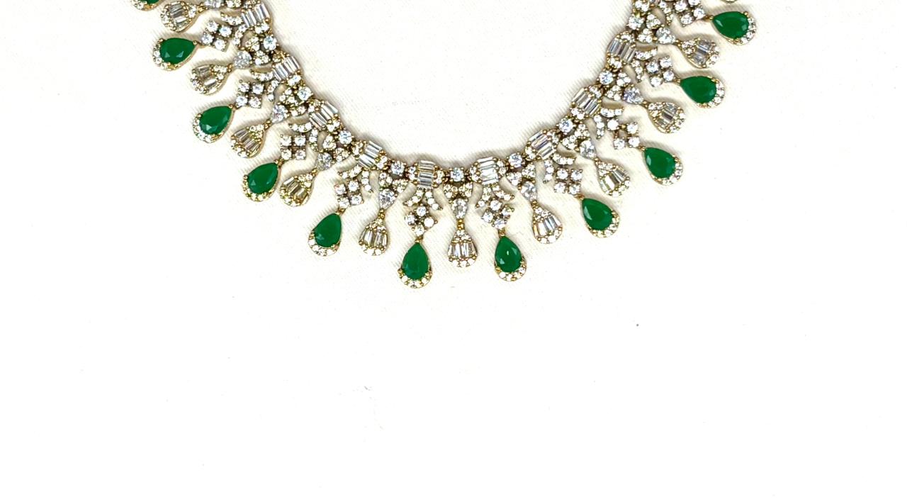 Victorian finishing with Green stone Short Necklace