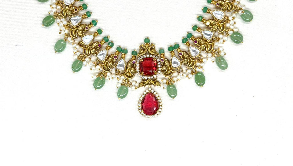 Gold plating with kundan Stone Short Necklace