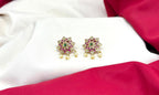 Gold-tone pink-Green jadau kundan lotus earring