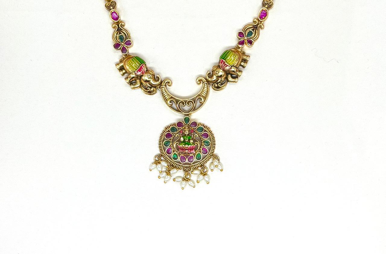 Meenakari Enamel Antique finish With lord Lakshmi  Short Necklace