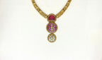 Gold-plated Red kempu Stone Short Kanti