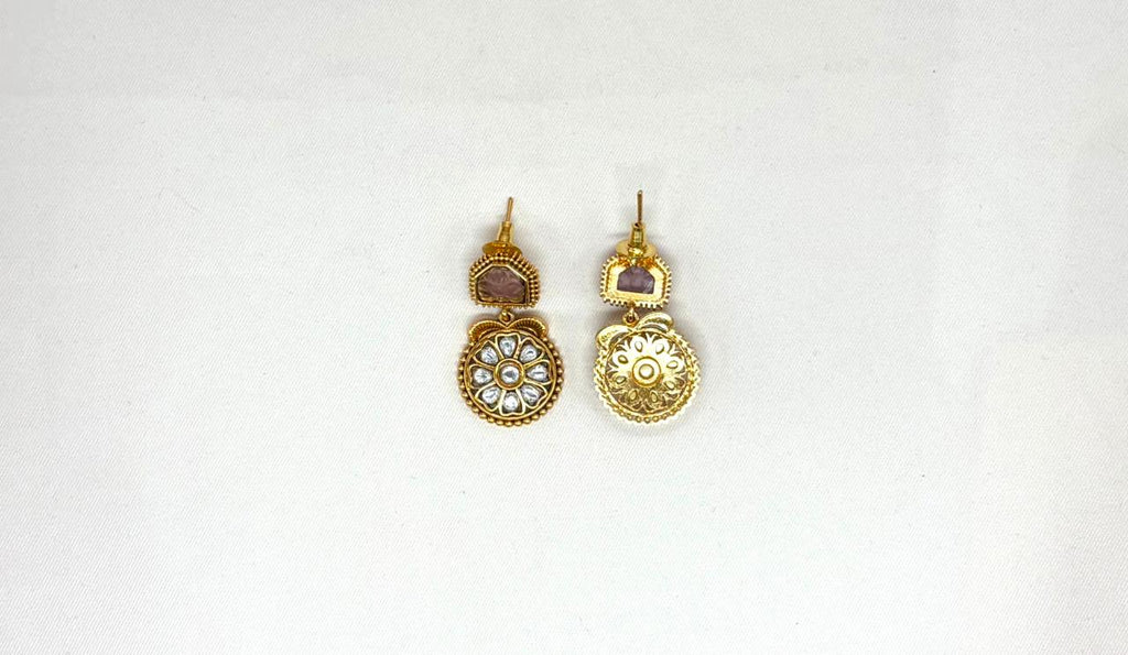 Gold-plated Purple kempu Stone Short Kanti