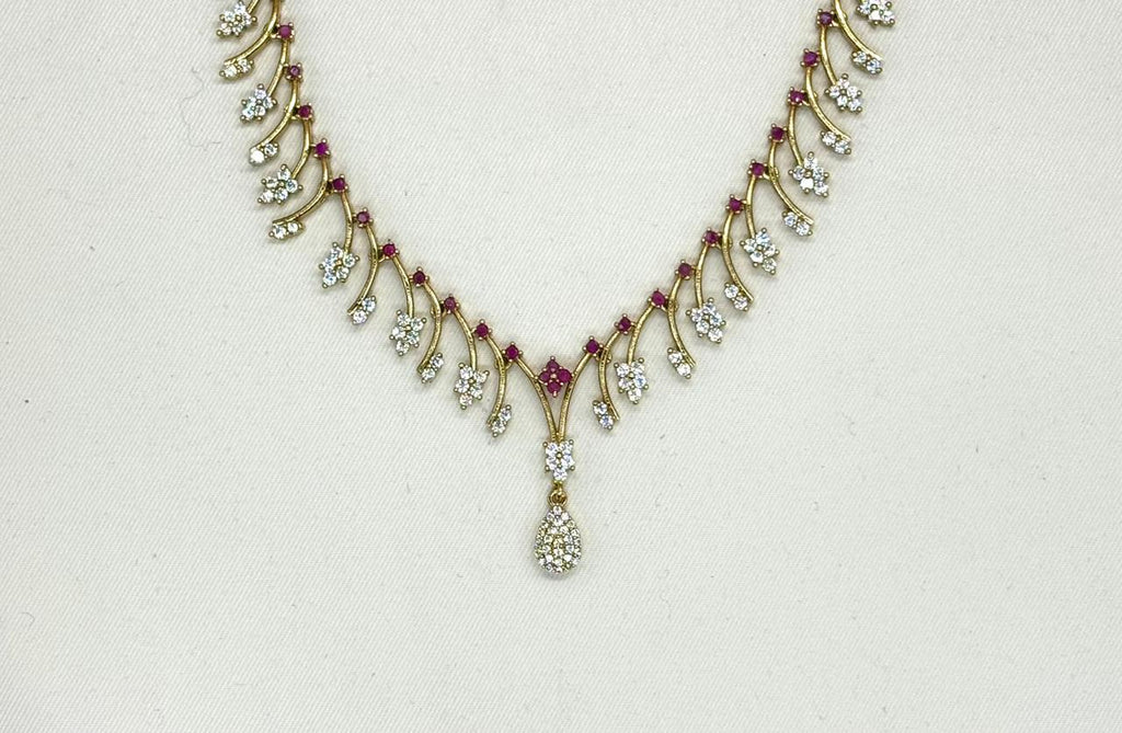 Rhodium-gold polish AD stones lightweight Short Necklace