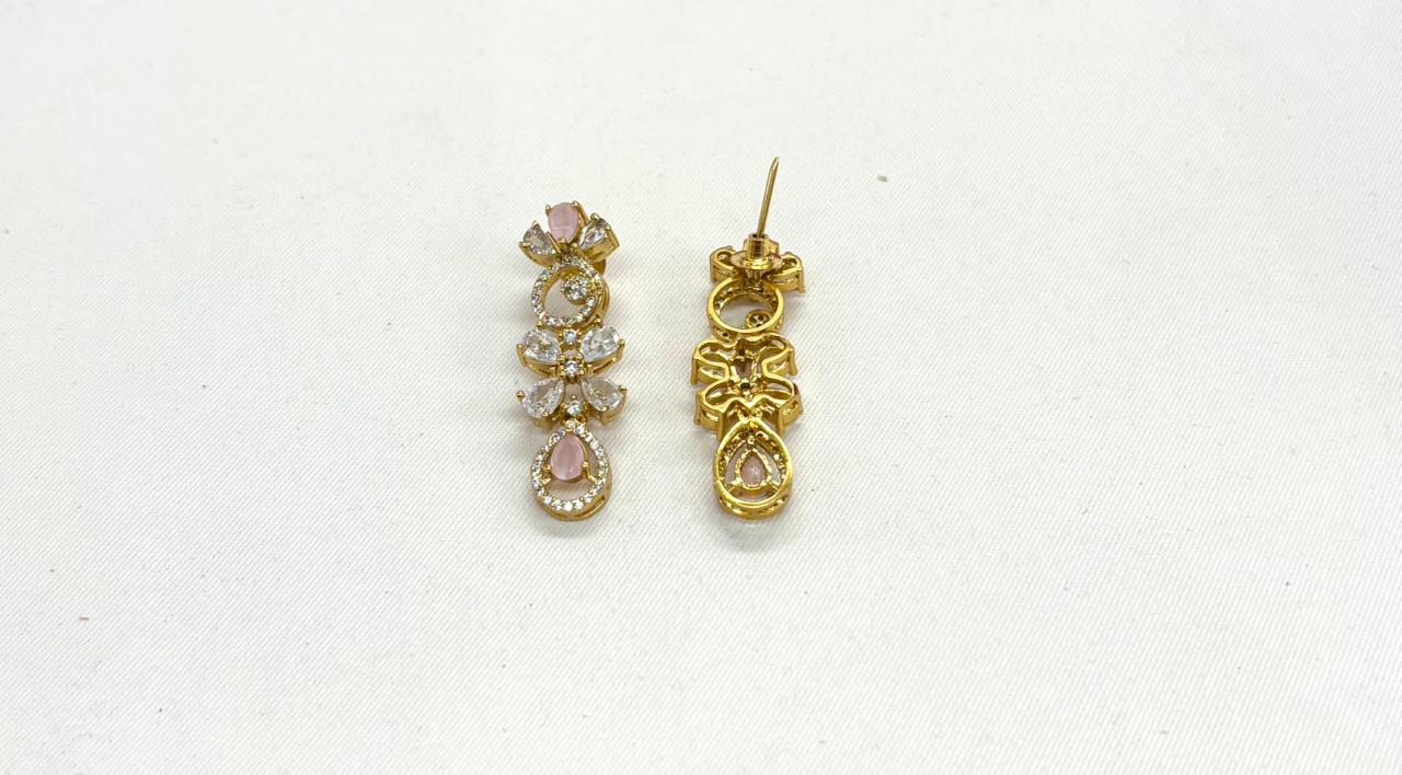 Gold-plated American Diamond Baby-Pink Stones Short Necklace