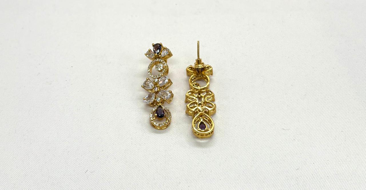 Gold-plated American Diamond Purple Stones Short Necklace