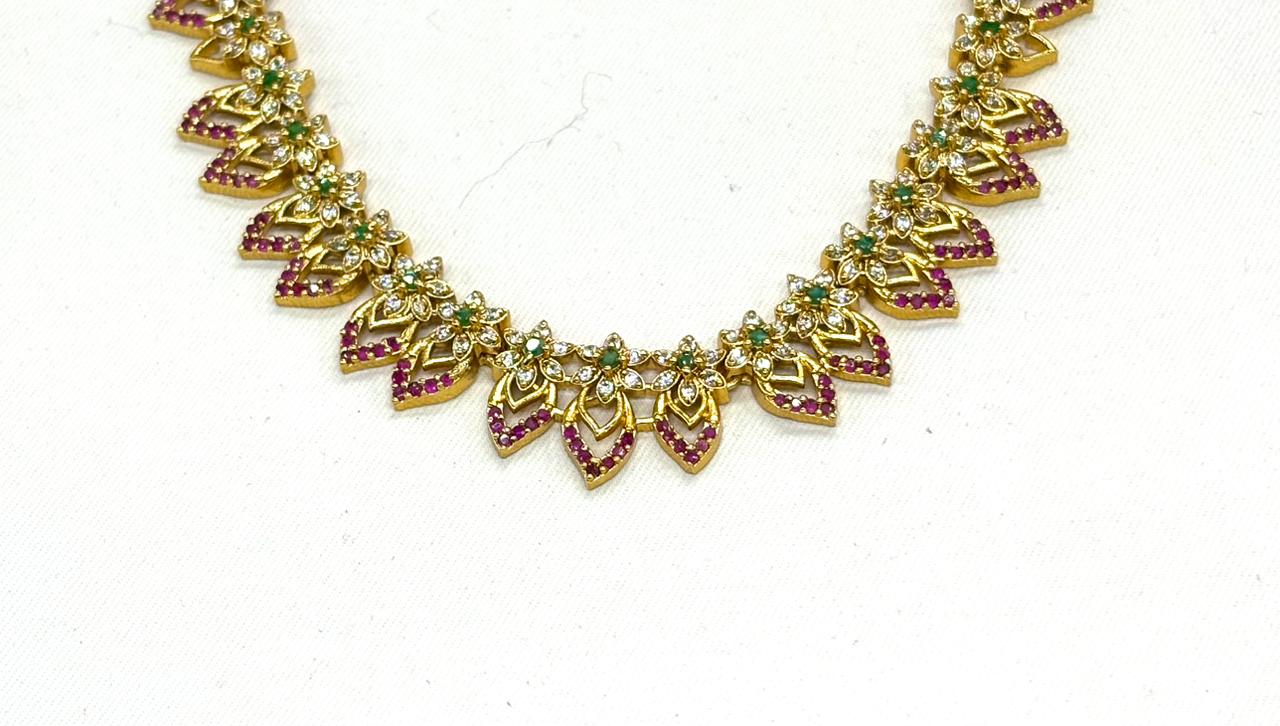 Elegant floral leaf droplet AD Multi-stone Short Necklace