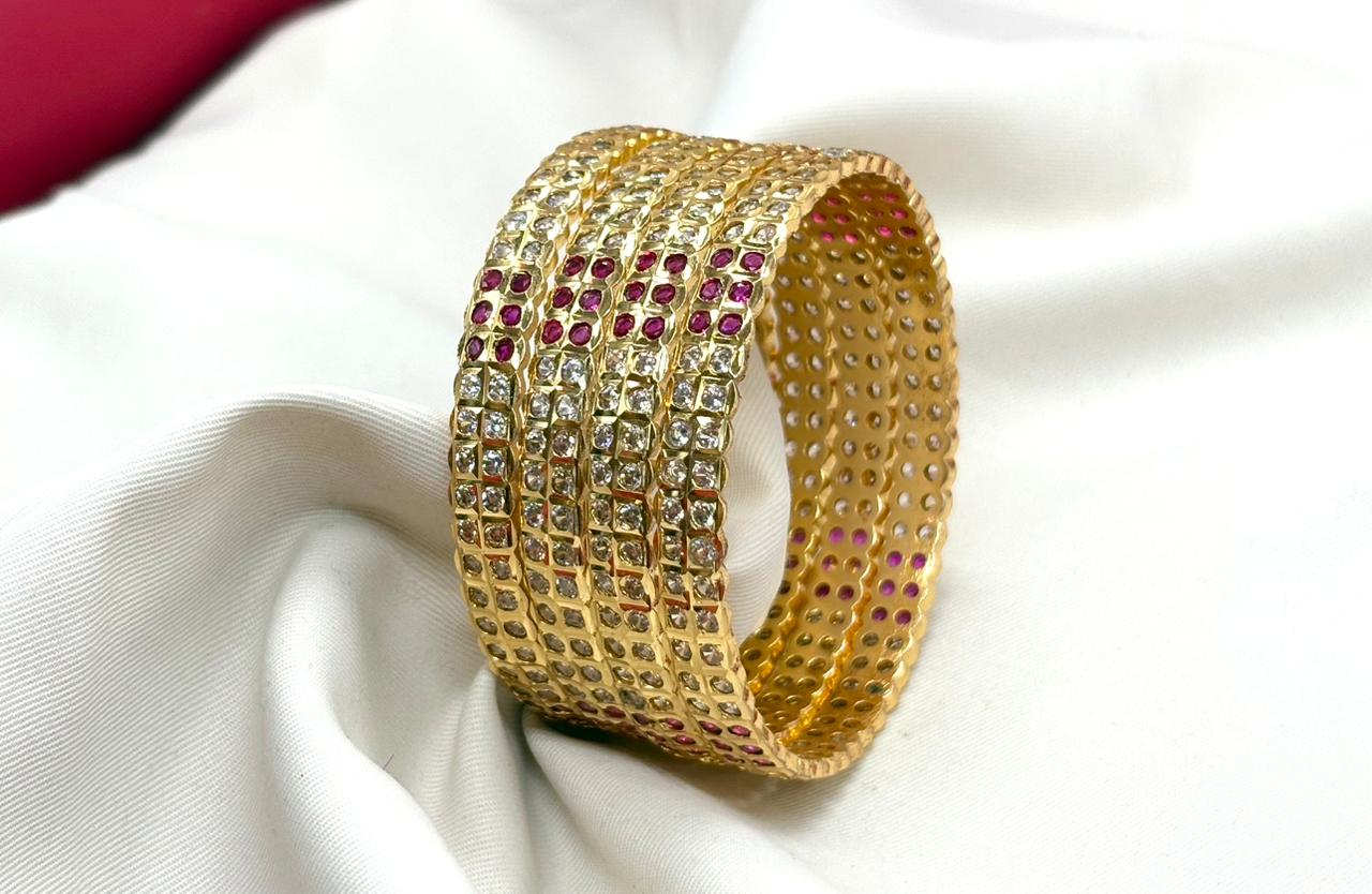 Pure panchaloham white and Red stones 4 bangles
