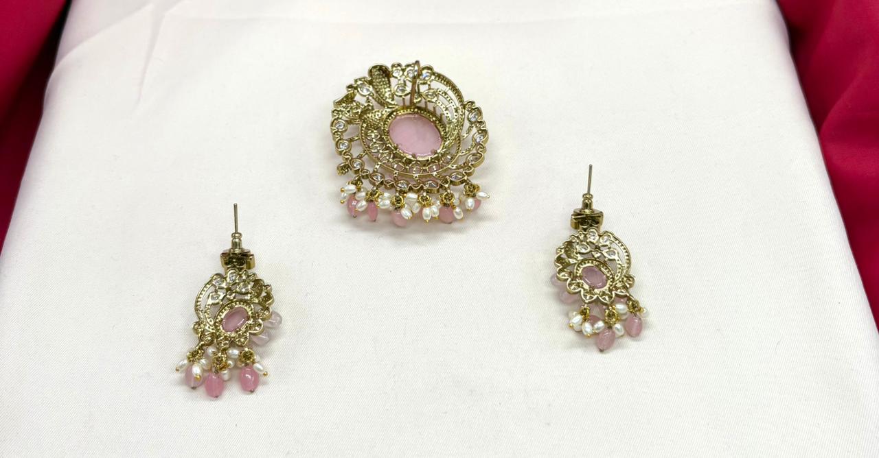 Victorian finishing with Baby-pink stone Flower designed Locket