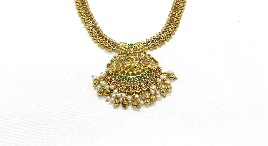 Matte finishing lord Lakshmi pendent with small stones Short Necklace