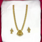 Matte finishing lord Lakshmi with white stones long Haram