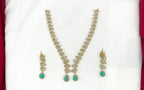 Emerald polki Mint-Green with American Diamond Drop Short Necklace