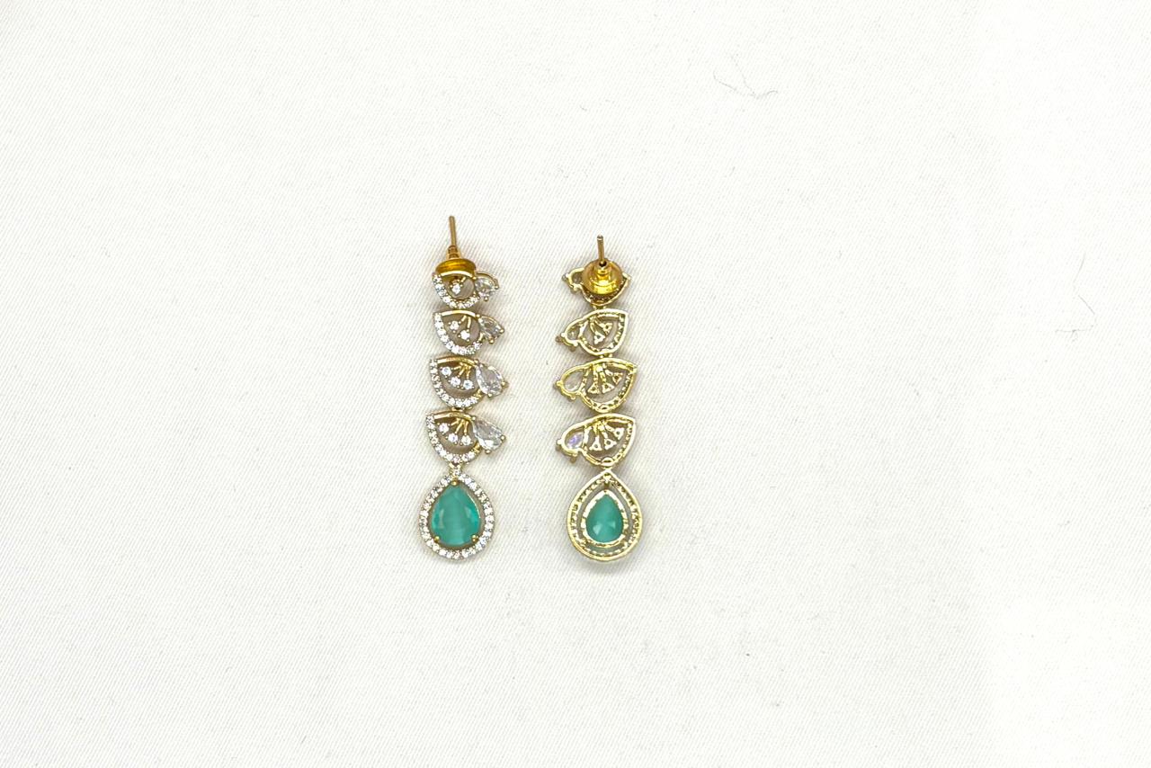 Emerald polki Mint-Green with American Diamond Drop Short Necklace