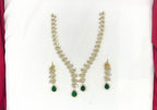 Emerald polki Green with American Diamond Drop Short Necklace