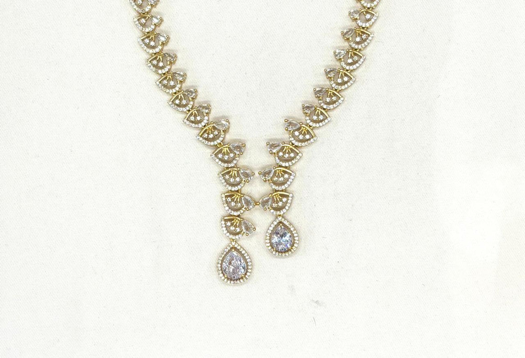 Emerald polki White with American Diamond Drop Short Necklace