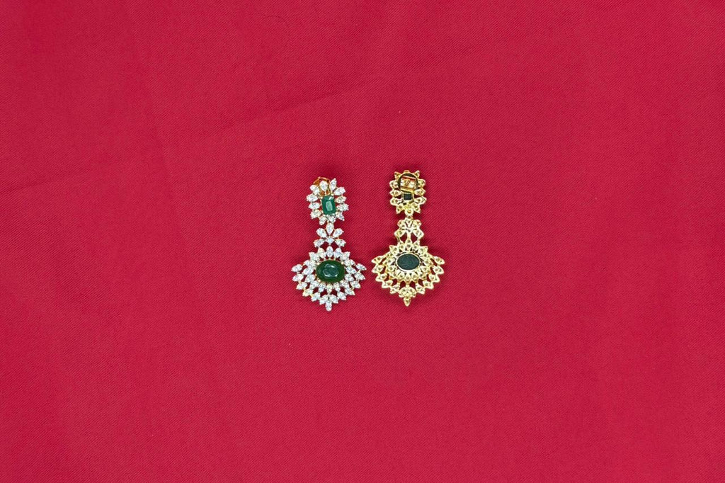 G.J polish American Diamond With Green stone Necklace