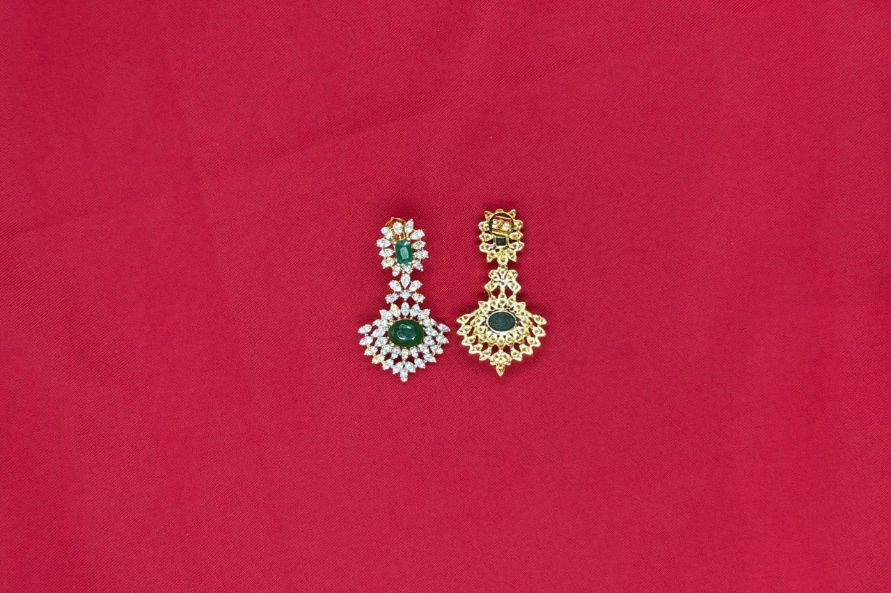 G.J polish American Diamond With Green stone Necklace
