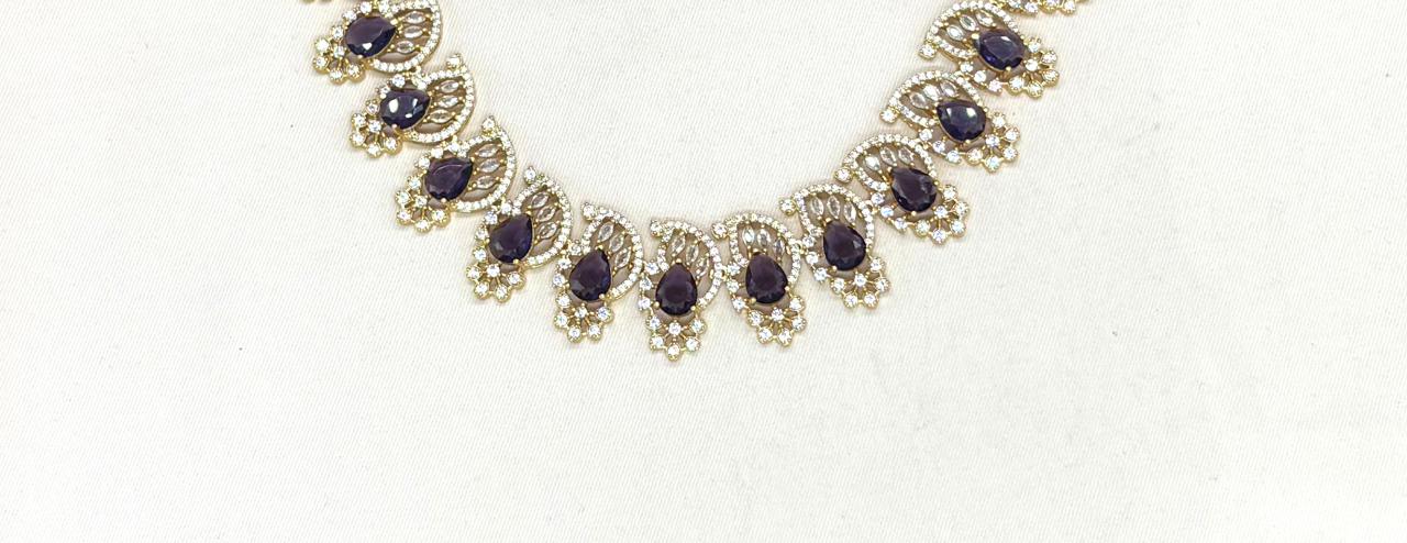 matte finishing American diamond and purple stone short Necklace