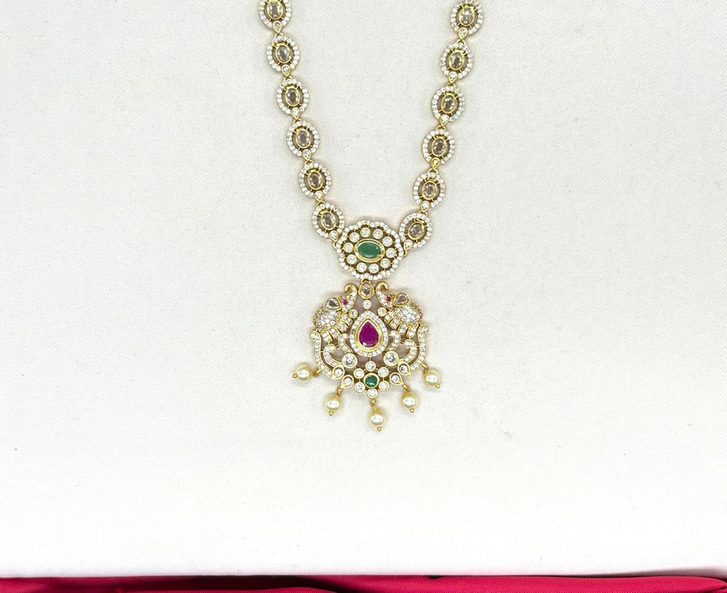 Matte finishing white stones pearls with Elephant design Long Haram