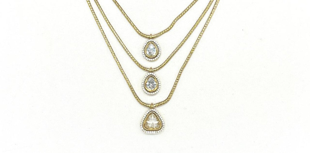 Premium Three layered AD Stones With White stone  Necklace