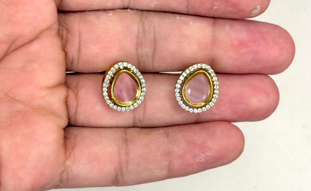 Premium Three layered AD Stones With Baby-Pink stone Necklace