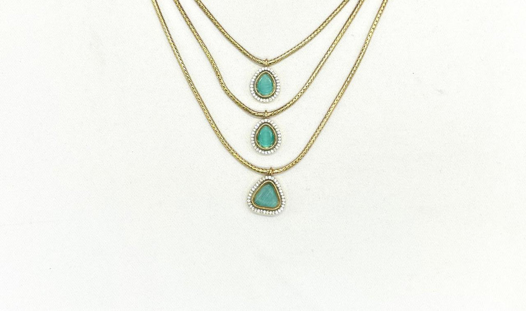 Premium Three layered AD Stones With Mint-green stone Necklace