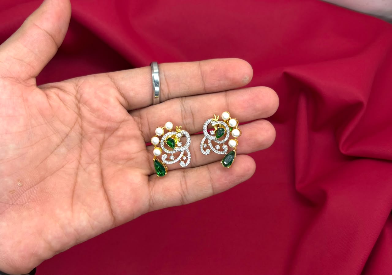 G.J polishing Beautifully designed peacock with green stone Short Necklace