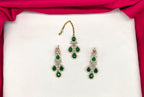 Emerald Green and Cubic Zirconia Bridal Necklace Set with Earrings and Maang Tikka