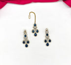 Emerald Blue and Cubic Zirconia Bridal Necklace Set with Earrings and Maang Tikka