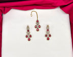 Emerald Red and Cubic Zirconia Bridal Necklace Set with Earrings and Maang Tikka