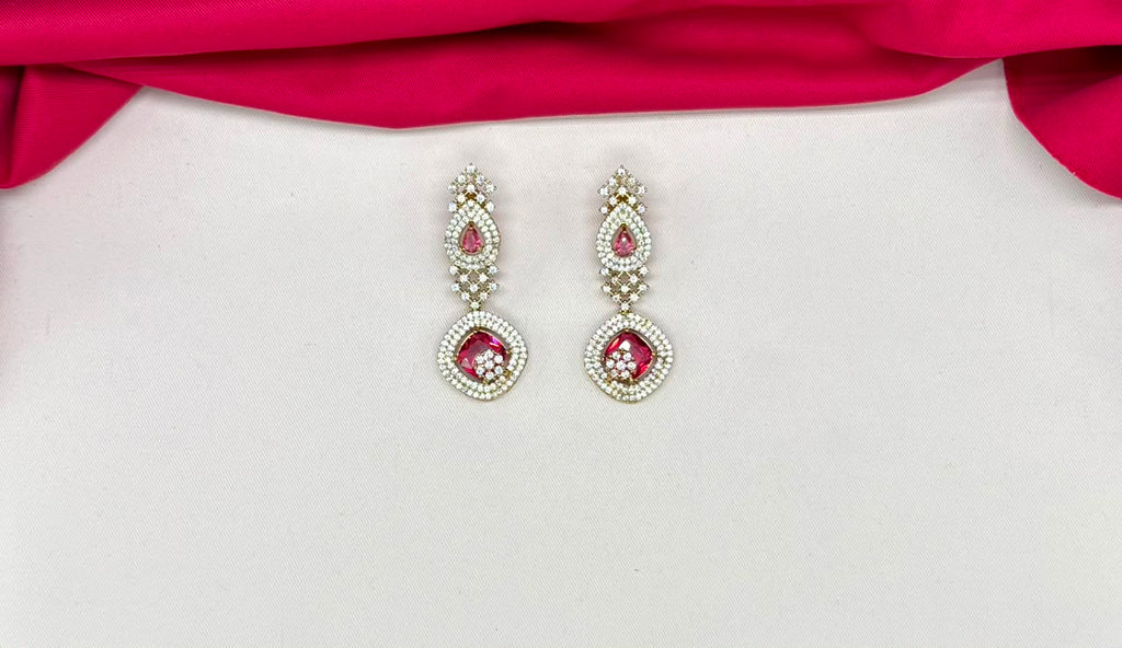 American Diamond Cubic Zirconia With Red stone Short Necklace