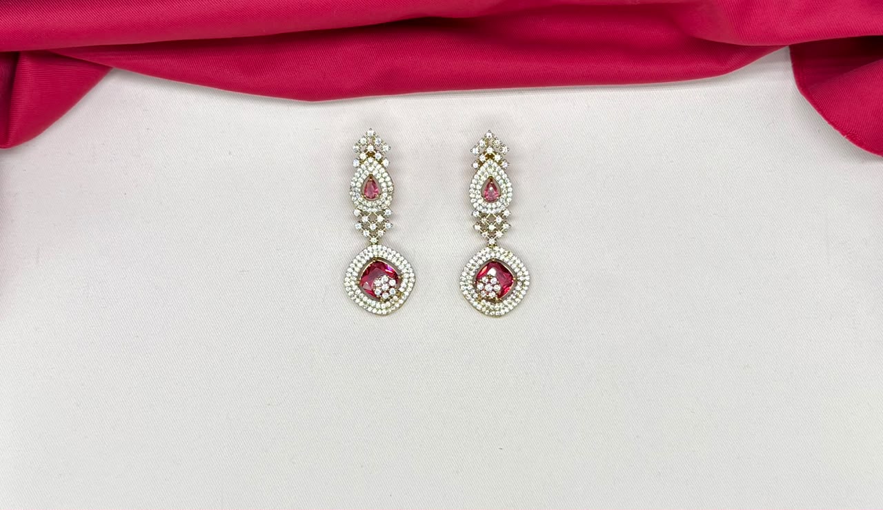 American Diamond Cubic Zirconia With Red stone Short Necklace