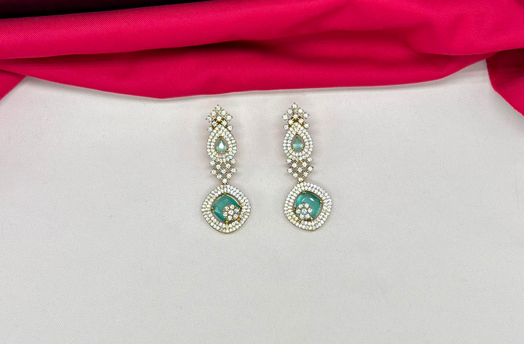 American Diamond Cubic Zirconia With mint green stone Short Necklace