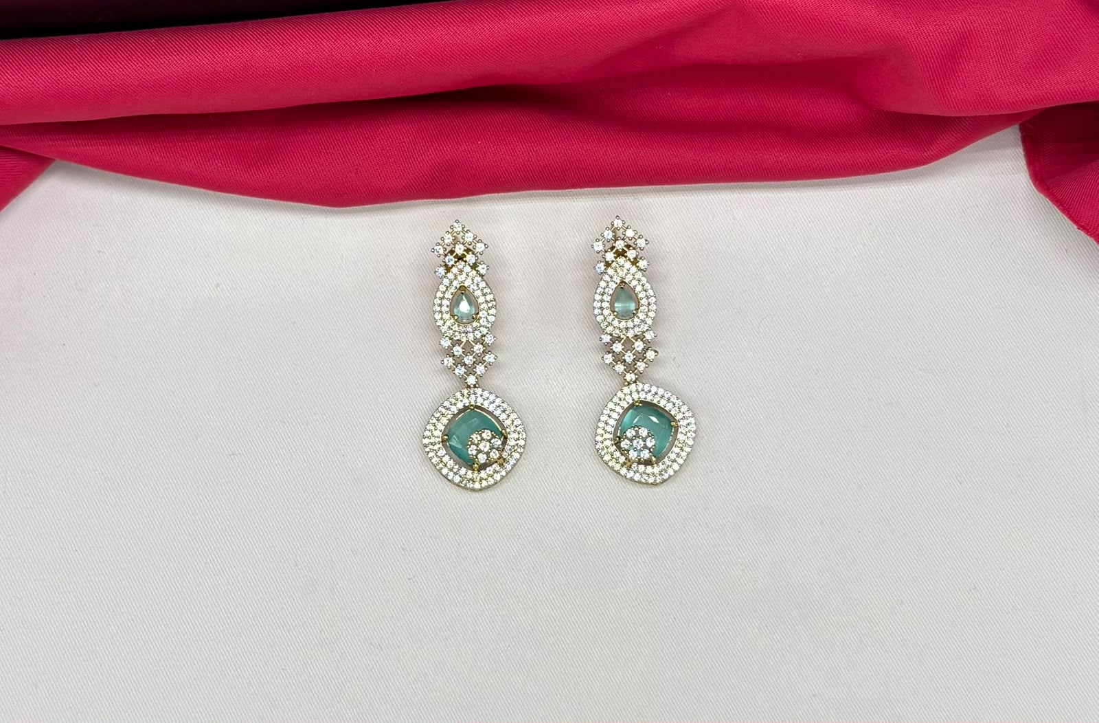 American Diamond Cubic Zirconia With mint green stone Short Necklace