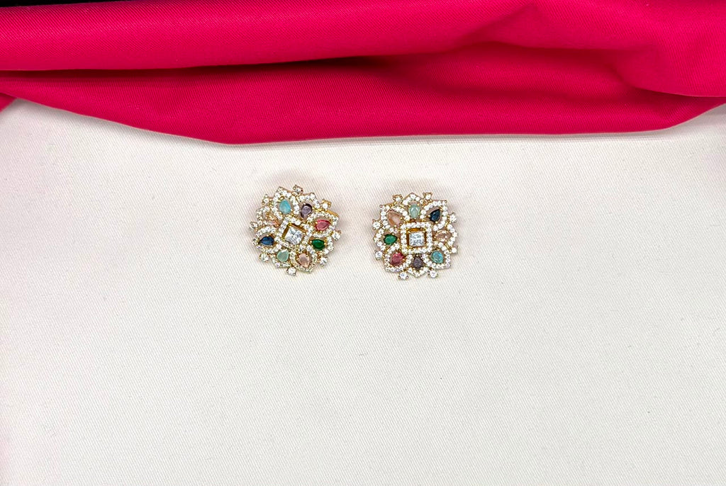 matte finishing Navratna multicolor stones floral design Short Necklace