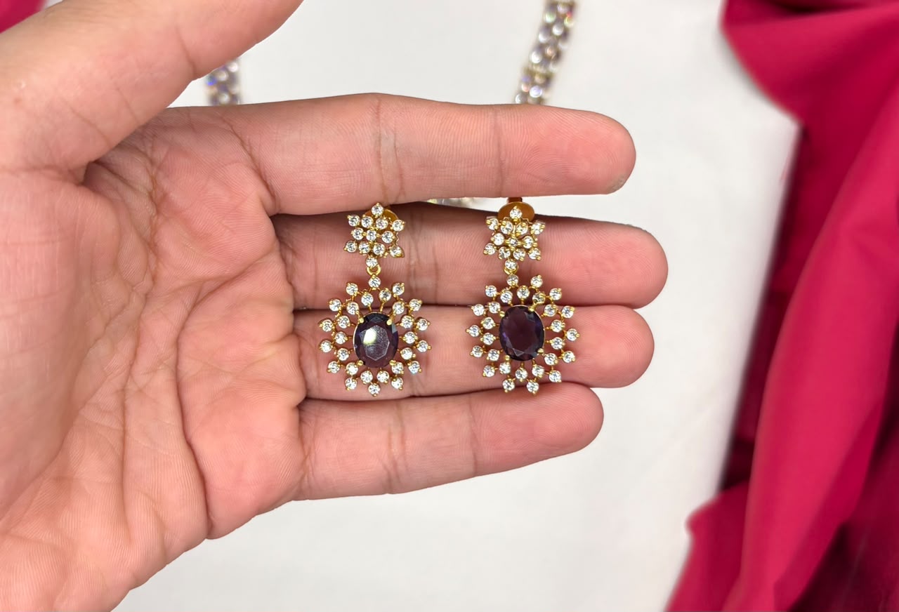 elegant American Diamond emerald Purple stones choker short Necklace