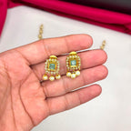 Matte finishing mint-green stones with pearls short Necklace