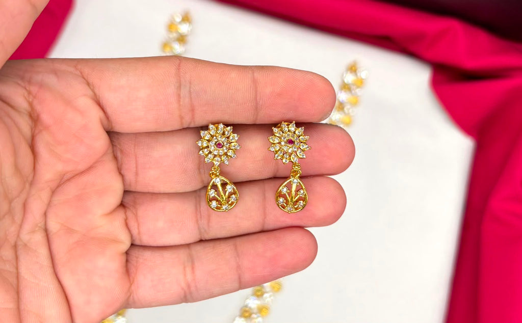 Matte finishing floral design with ad stones Long Necklace