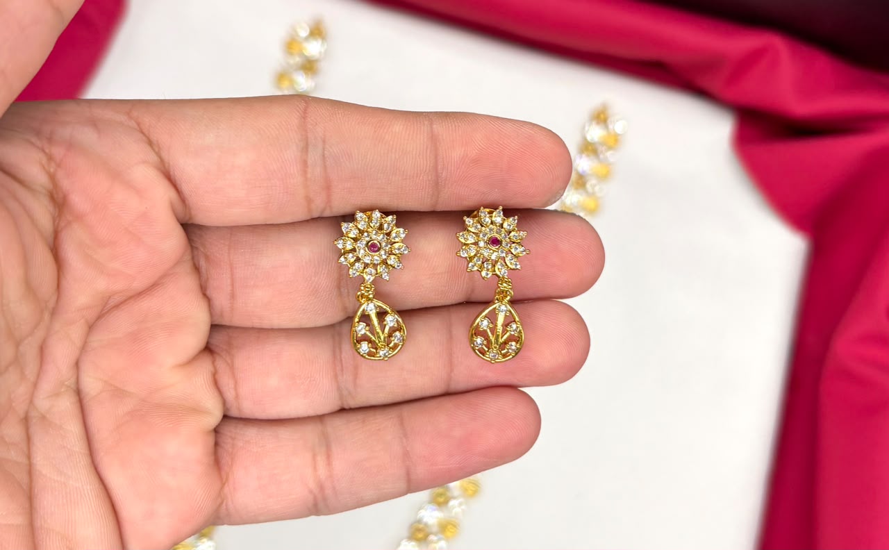 Matte finishing floral design with ad stones Long Necklace