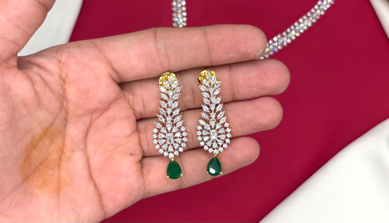 G.J finishing Uncut Diamonds with Green Drop Stone Short Necklace