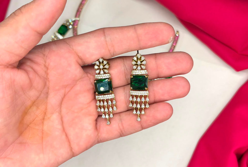 Geometric Victorian green and pink stones with American Diamonds Necklace