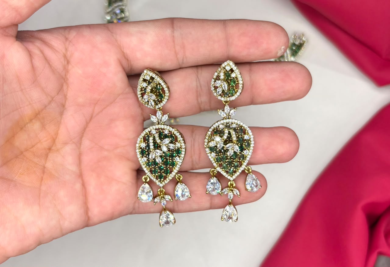 Luxury Victorian finish Green Stone Statement with Party Wear Necklace