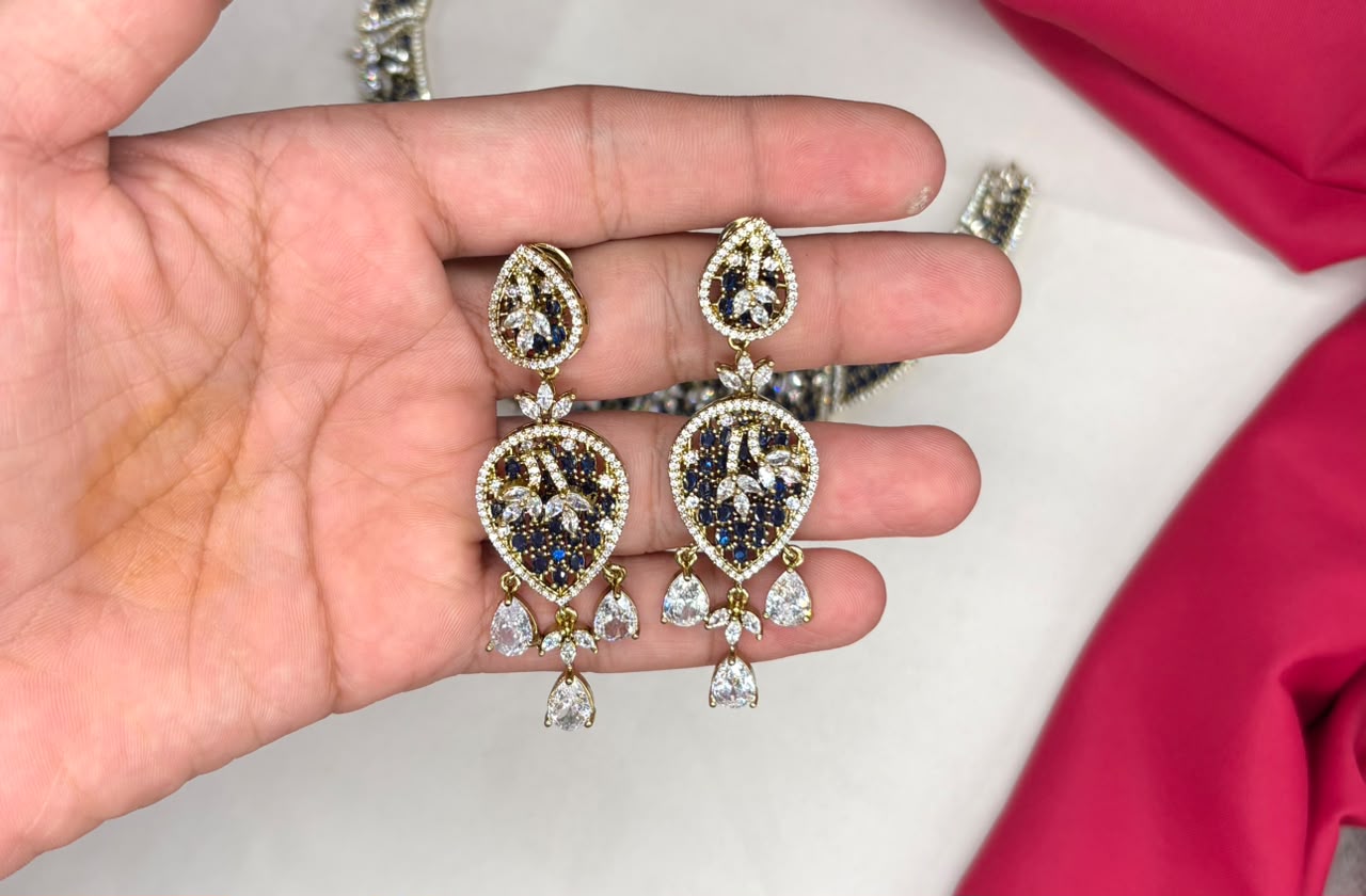 Luxury Victorian finish Royal Blue Stone Statement with Party Wear Necklace