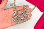 Premium Victorian finish features baby-pink CZ stones floral design Necklace